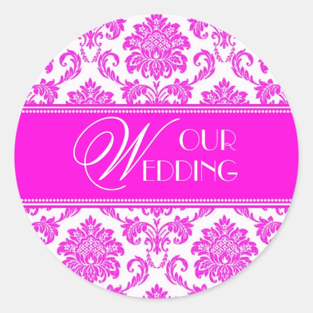 Rond Notre Sticker Mariage Hot Pink Damask (Devant)