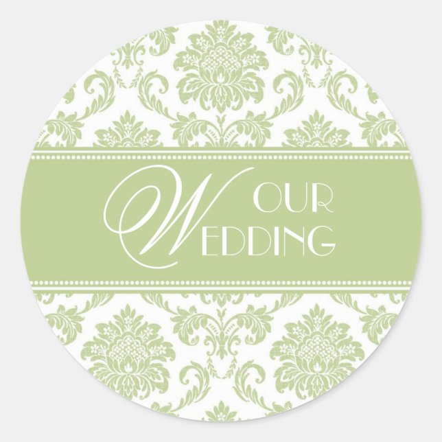 Rond Notre Sticker Mariage Sage Damask (Devant)