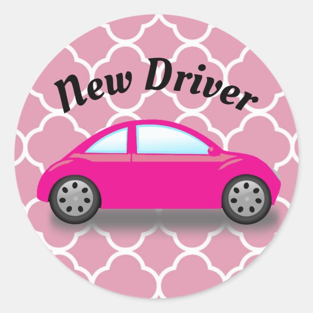 Rond Nouveau conducteur Voiture rose sur Sticker Quatre (Devant)