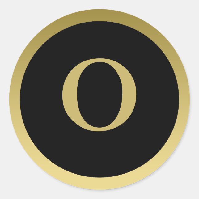 Rond O :: Monogramme O Élégant Sticker Or et Noir (Devant)