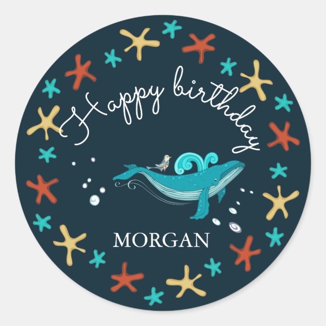 Rond Ocean Party | Joyeux Sticker Monogram Anniversaire (Devant)