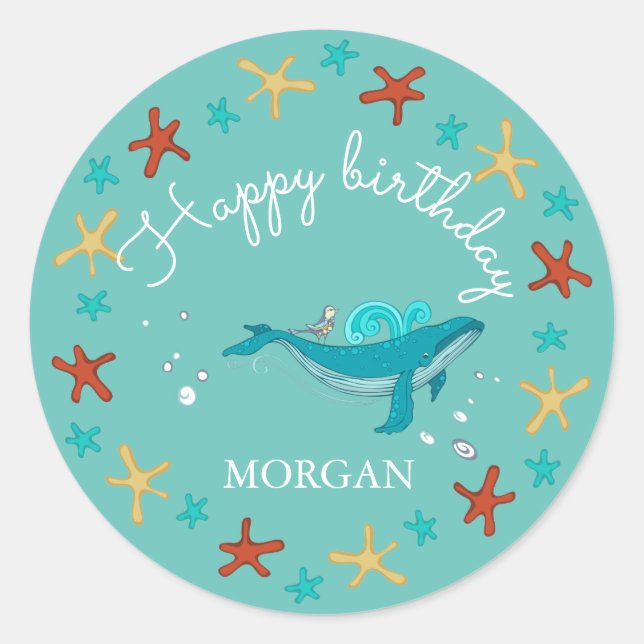 Rond Ocean Party | Joyeux Sticker Monogram Anniversaire (Devant)