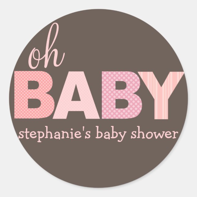 Rond Oh Baby Girl Sticker Baby shower moderne | Rose (Devant)