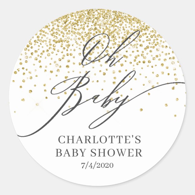 Rond Oh Baby Gold Parties scintillant Favoriser Sticker (Devant)