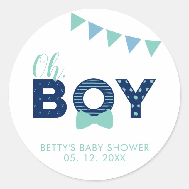 Rond Oh Baby shower garçon | Sticker Merci Favoris (Devant)