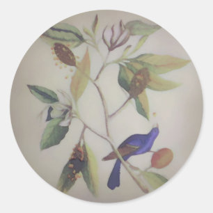 Rond Oiseau bleu ~ Sticker Nature Floral Vintage