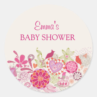 Rond Oiseau en fleurs du jardin | Sticker Baby shower