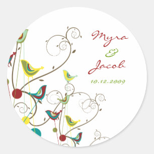 Rond Oiseaux d'été colorés tourbillonne Chic Sticker Ma