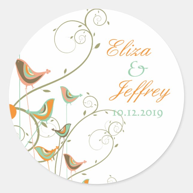 Rond Oiseaux d'été lunettes mignonnes Sticker Mariage (Devant)