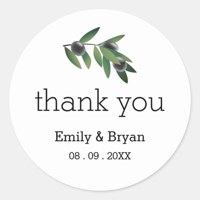 Rond Olive Branch Wedding Merci Sticker (Devant)