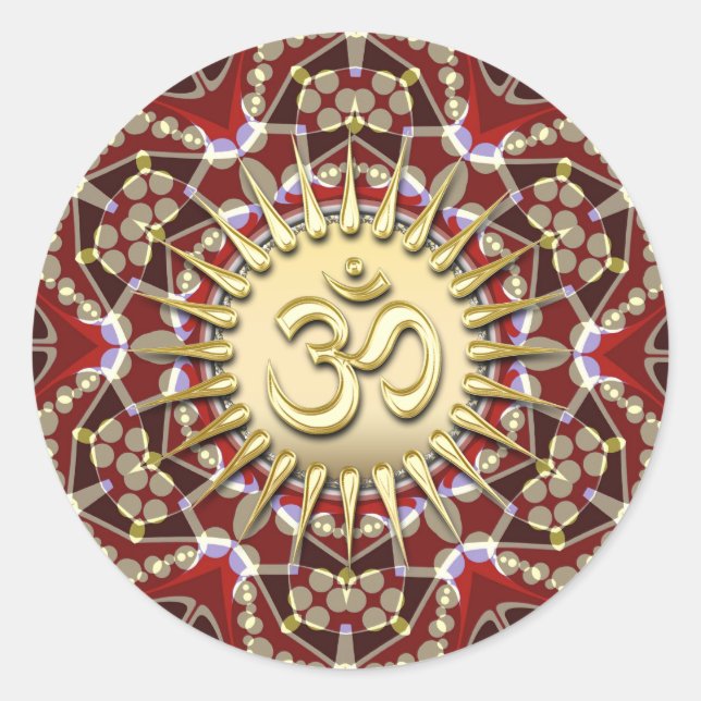 Rond OM AUM Earthy Gold Mandala Meditation Sticker Yoga (Devant)