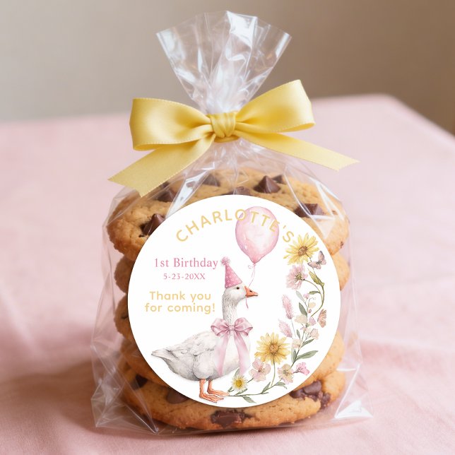 Rond One Silly Goose 1st Birthday Favor Sticker (Silly Goose Birthday Favor Sticker)