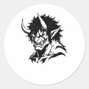 Rond Oni Yokai Japonais Sticker Portrait Outline