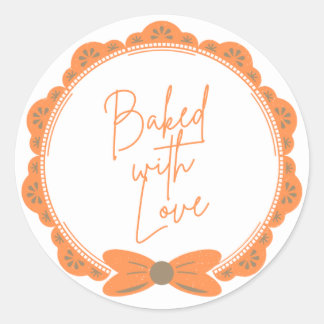 Rond Orange 'Baked With Love' Round Sticker