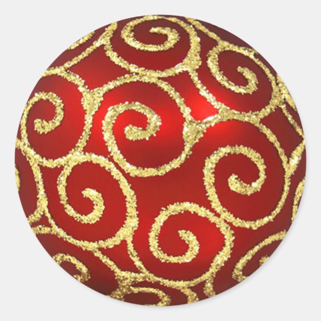 Rond Ornement rouge avec sticker à perles d'or (Devant)