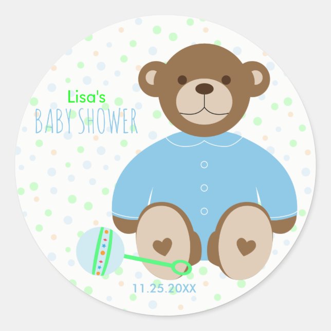 Rond Ours en peluche habillé en Sticker Baby shower ble (Devant)
