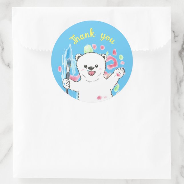 Rond Ours polaire mignon Artist Merci Bleu Sticker (Sac)