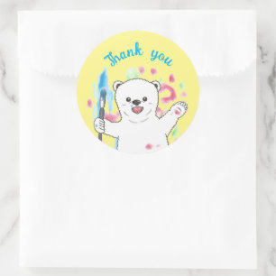 Rond Ours polaire mignon Artist Merci Sticker Jaune