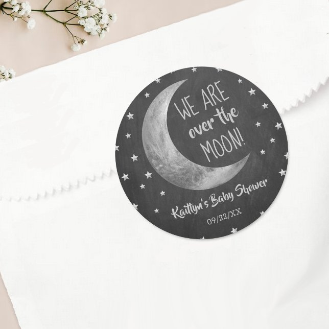 Rond Over the Moon | Baby shower Classic Round Sticker (Créateur téléchargé)