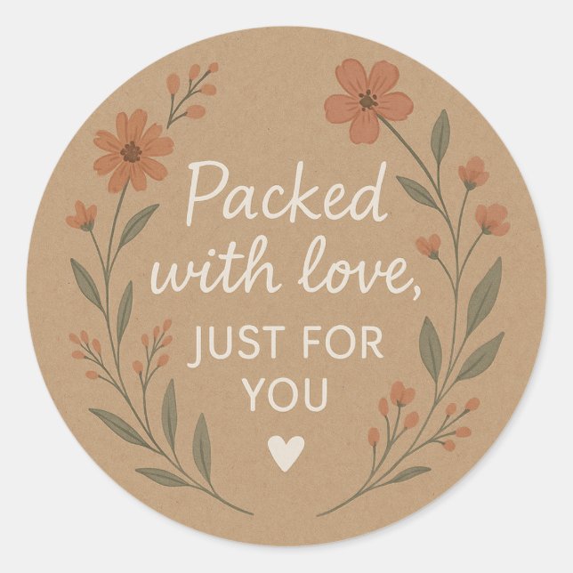 Rond Packed with Love Floral Kraft Sticker (Devant)