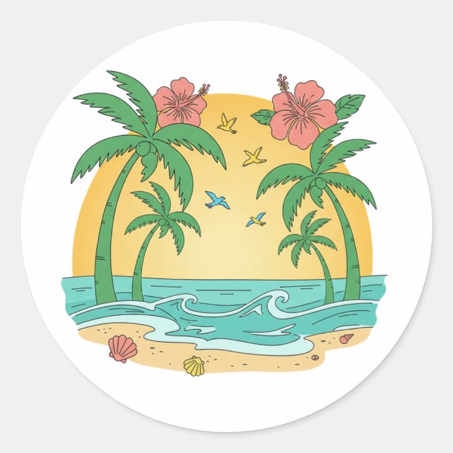 Rond Palm Paradise Tropical Beach Sticker (Devant)