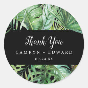 Rond Palme tropicale sauvage   Sticker Favor Merci noir