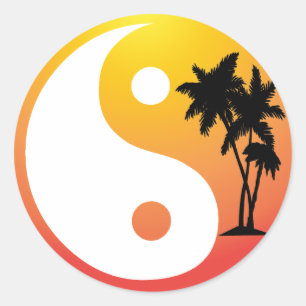 Rond Palmiers au coucher du soleil Sticker Yin Yang