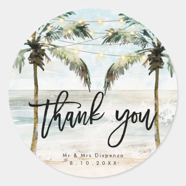 Rond Palmiers de plage tropicaux merci sticker (Devant)