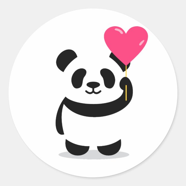Rond Panda mignonne avec sticker à ballon cardiaque (Devant)