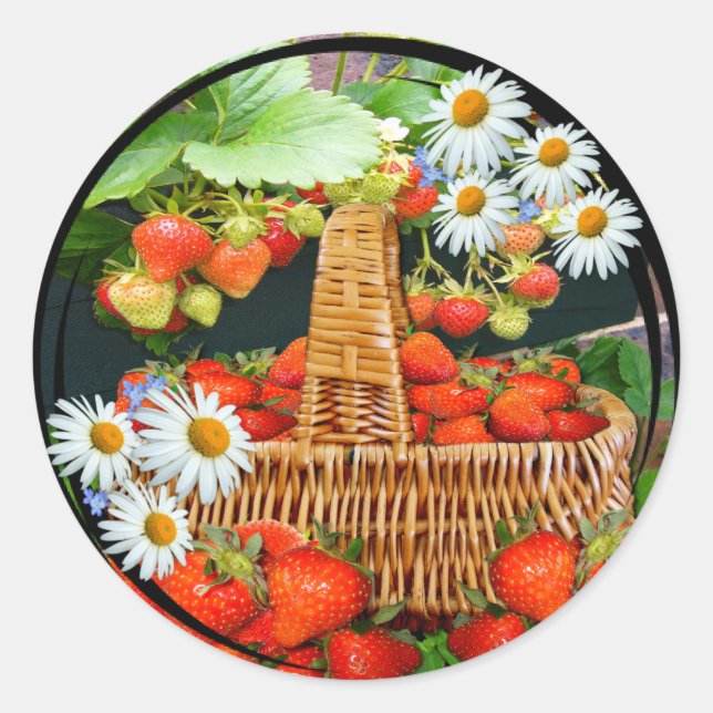 Rond Panier à fraise avec marguerites ~ Sticker (Devant)