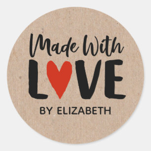 Rond Papier Kraft Fabriqué Avec Sticker Coeur Amour