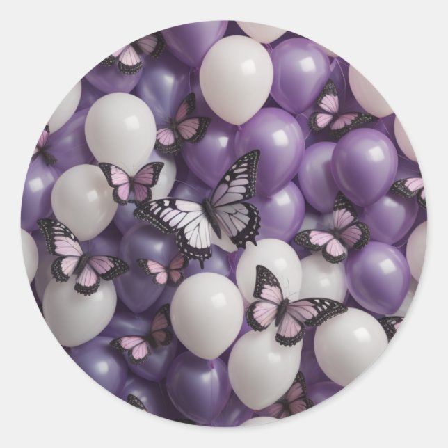 Rond papillons violet ballons blancs Sticker (Devant)