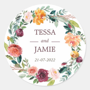Rond Paprika Floral Wreath Wedding Favor Sticker