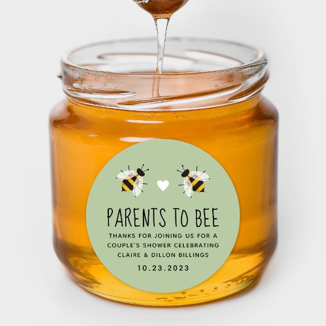 Rond Parents verts à être Baby shower Favoriser Sticker (Mint green sticker for Parents to Bee baby shower honey themed favor)