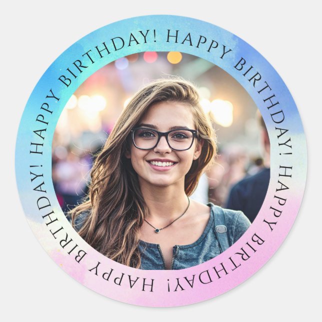 Rond Pastel Happy Birthday Photo Envelope Seal Sticker  (Devant)