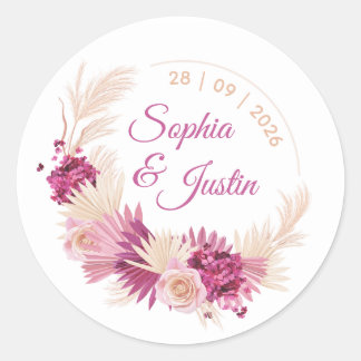 Rond Pastel Tropical Wedding Sticker Floral Label
