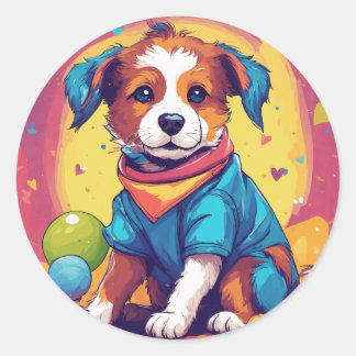 Rond Pawsome Pup : Sticker de chien jouant