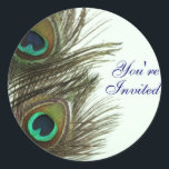 Rond Peacock Feather Vous êtes Invited Envelope Sticker<br><div class="desc">Peacock Feather Vous êtes Invited Envelope Stickers</div>