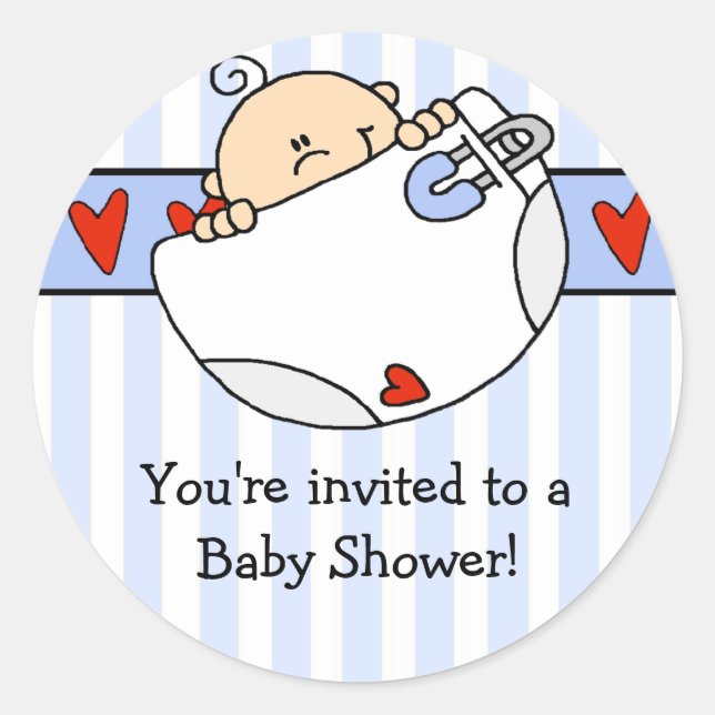 Rond Peeking Baby Boy & Diaper Sticker Baby shower (Devant)