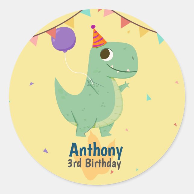 Rond Pegatina Redonda  Dinosaur birthday sticker (Devant)