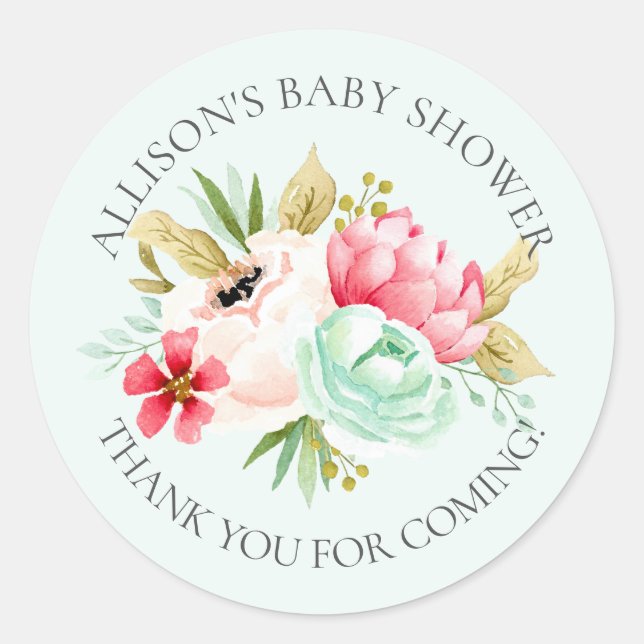 Rond Peonies Floral Baby Merci Sticker douche (Devant)