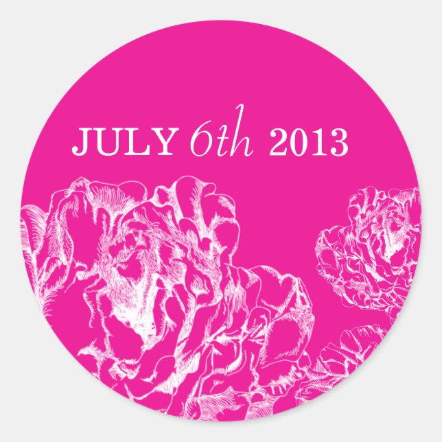 Rond Peony Enregistrer le sticker date rose chaud (Devant)