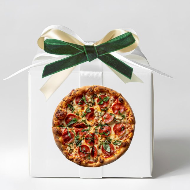 Rond Pepperoni Pizza Basil Sticker (Pepperoni and Basil Pizza Sticker - Italian & Sicilian Heritage Gift Favor accent)