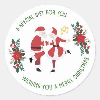 Rond Père Noël et Mme Claus dansant Sticker de Noël