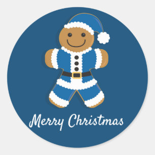 Rond Père Noël Gingbread Man Blue  Sticker