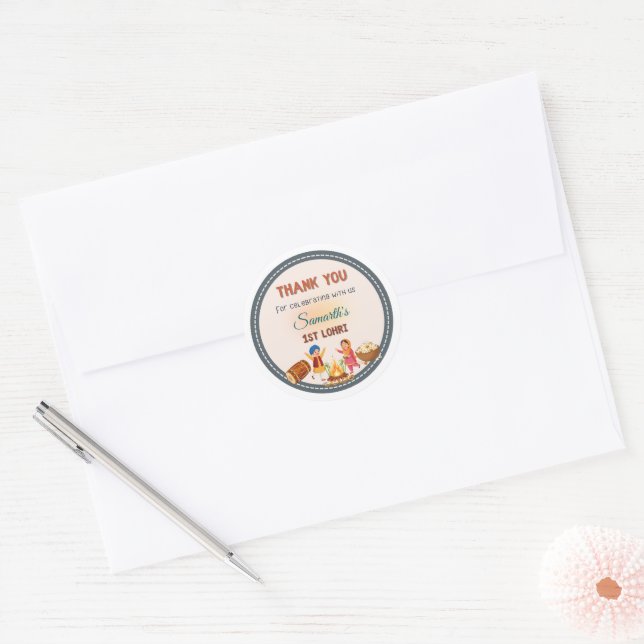 Rond Personalised round Lohri-themed Sticker (Enveloppe)