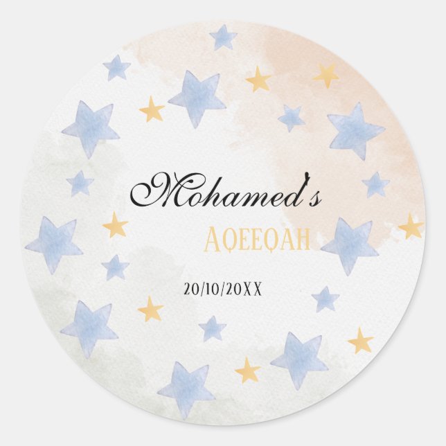 Rond Personalized Aqeeqah Star Sticker – Name & Date (Devant)