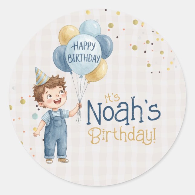 Rond Personalized Boy Birthday Party Sticker (Devant)