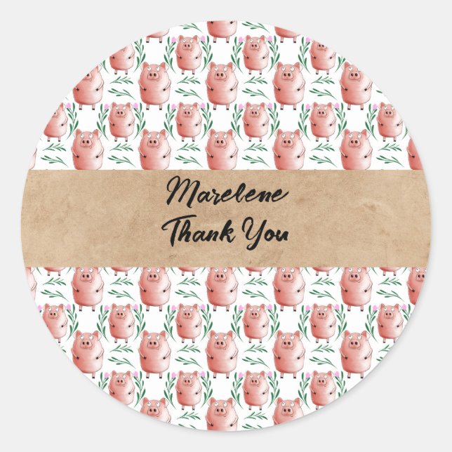 Rond Personalized Pig Sticker – Cute Custom Farm Animal (Devant)