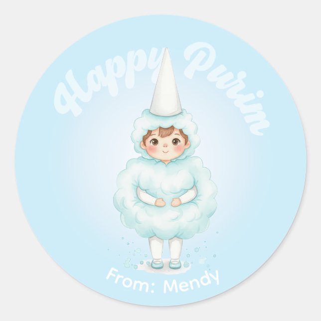 Rond Personalized Purim Sticker – Blue Cotton Candy (Devant)
